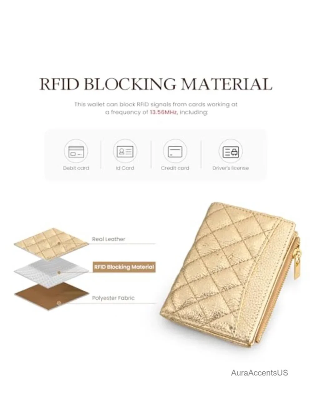 Genuine Leather Small RFID Bifold Wallet with Zipper Pocket Keychain